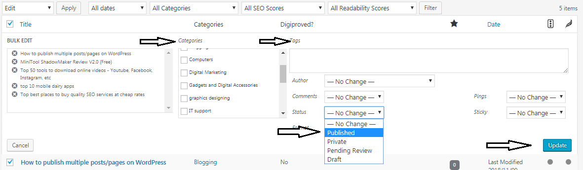 Publish multiples posts at once