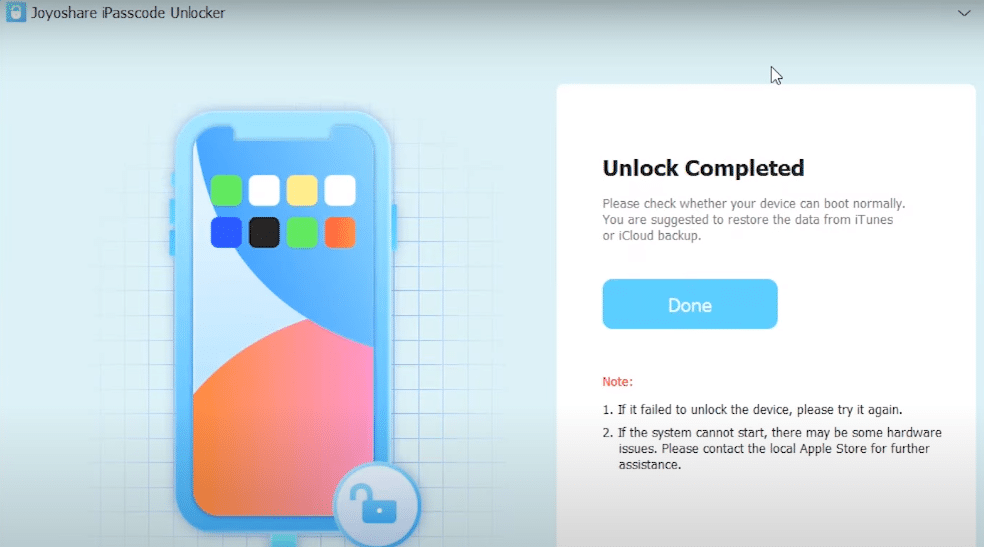 Joyoshare Passcode Unlocker Success